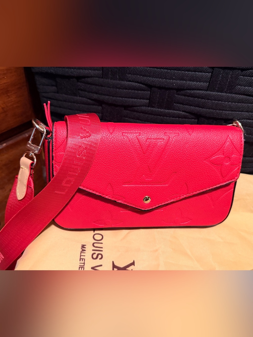 Bright Red Embossed Monogram Crossbody purse